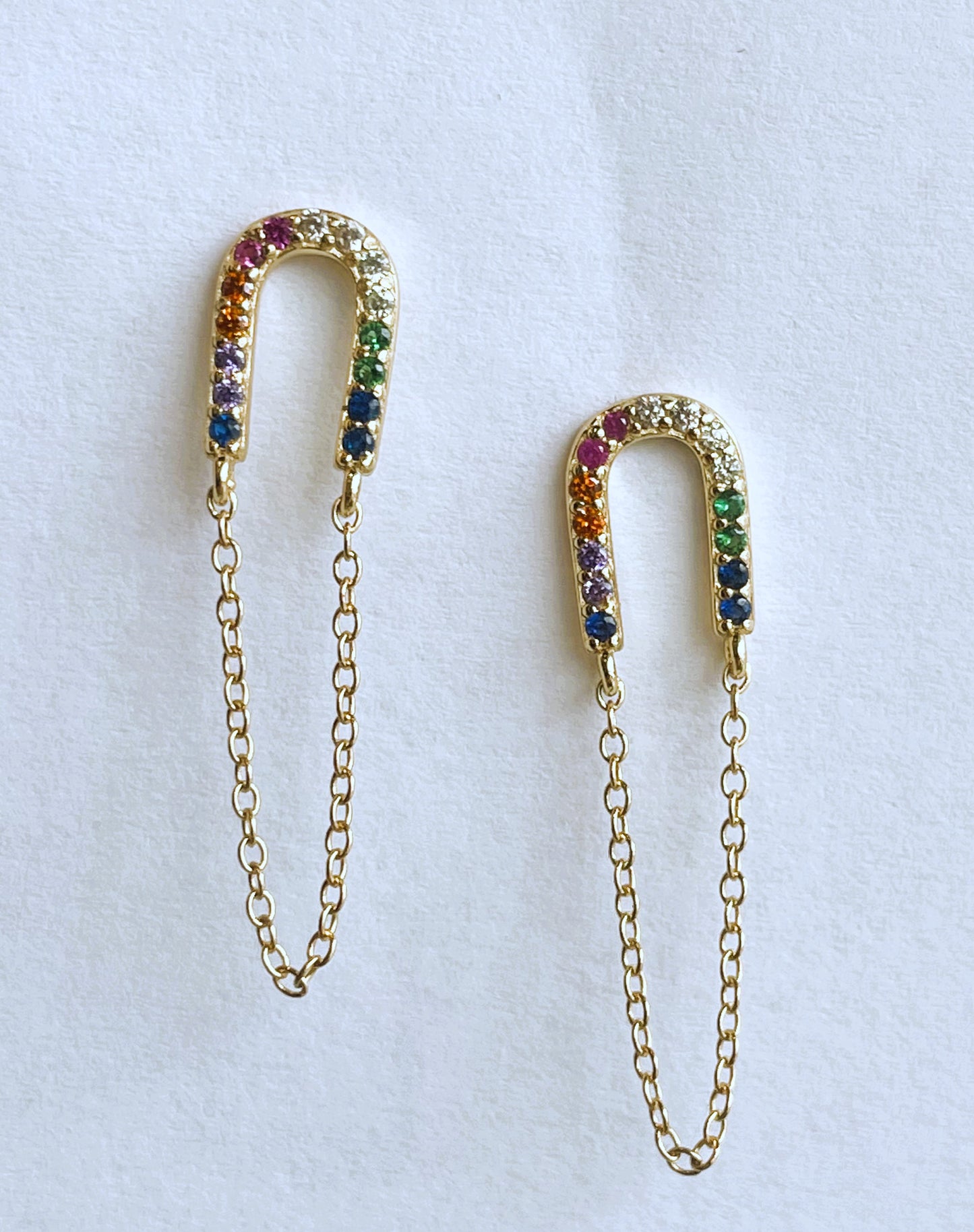 Multi-Colored Dangle Chain Earrings