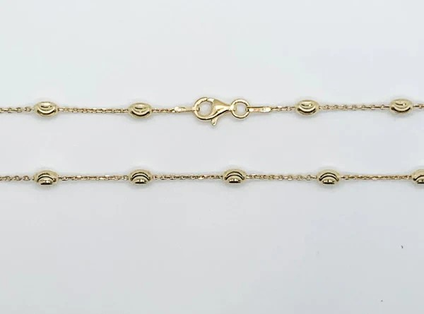Gold plated Cable Link chain Anklet with Moon Beads 9"