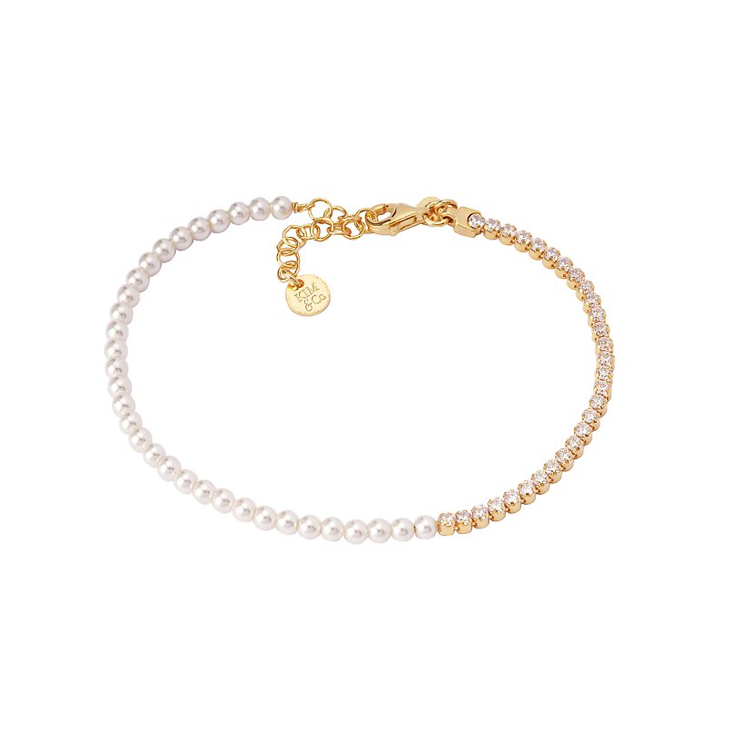 Italian Gold Plated Pearl & CZ Tennis Bracelet