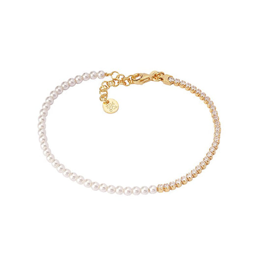 Italian Gold Plated Pearl & CZ Tennis Bracelet