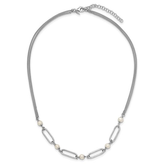 Oval Link Necklace with Freshwater Pearls