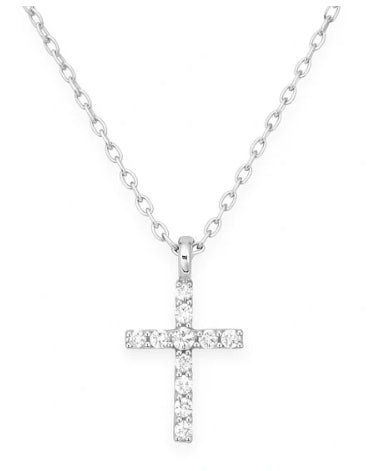 Sterling Silver Cz Cross Necklace