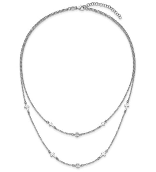 Double Strand Sterling Silver Station Necklace