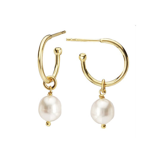 Hoop Earrings with Dangling Pearls