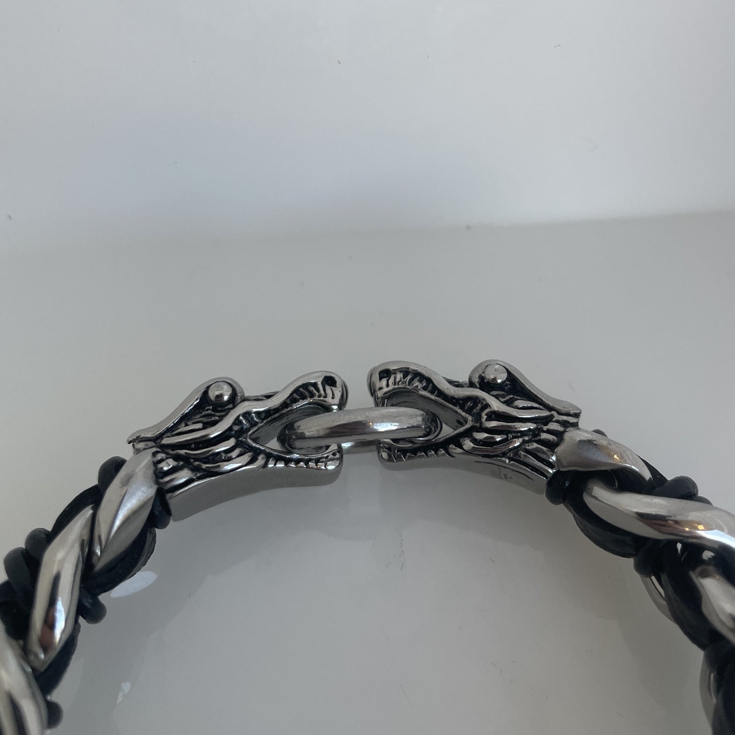 Dragon Head Leather & Silver bracelet