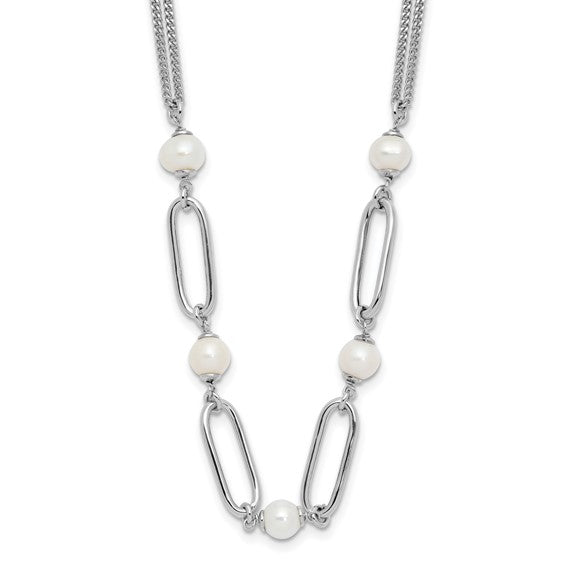Oval Link Necklace with Freshwater Pearls