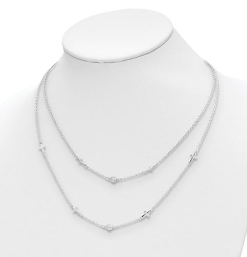 Double Strand Sterling Silver Station Necklace